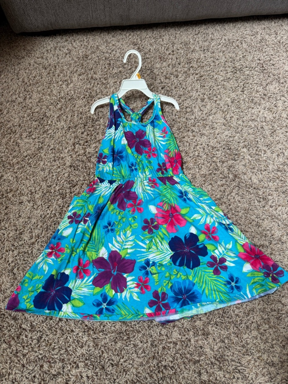 Girls' Blue Tropical Floral Halter Dress size 10/12